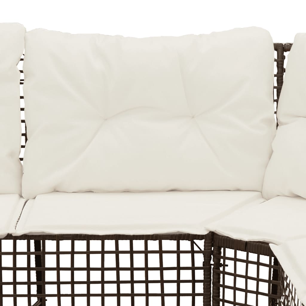 Sofá de jardim em L c/ almofadões e apoio pés vime PE castanho