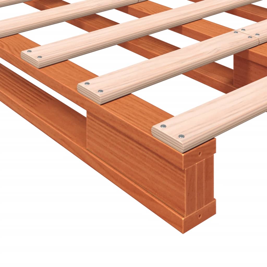 Cama de paletes 140x200 cm madeira pinho maciça castanho cera