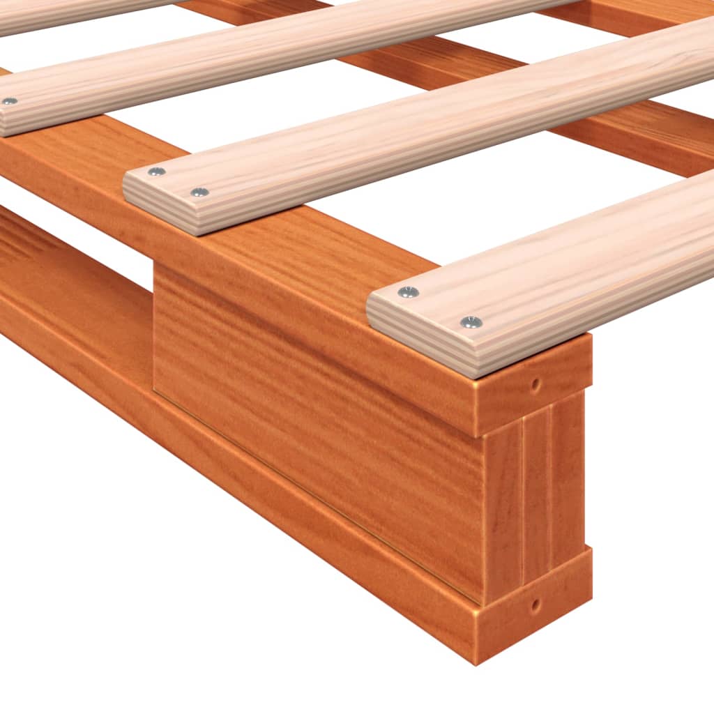 Cama de paletes 180x200 cm madeira pinho maciça castanho cera