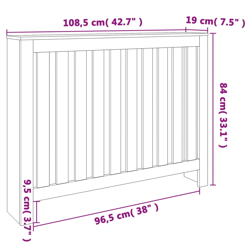 Cobertura de radiador 108,5x19x84 cm pinho maciço castanho cera