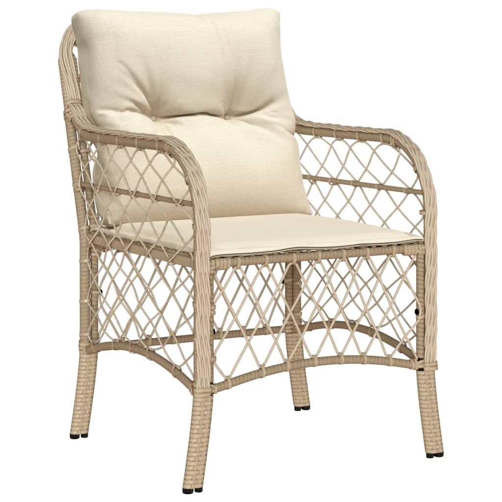 7 pcs conjunto de jantar p/ jardim com almofadões vime PE bege