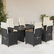 7 pcs conjunto de jantar p/ jardim c/ almofadões vime PE preto