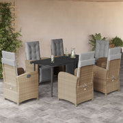 7 pcs conjunto de jantar p/ jardim com almofadões vime PE bege