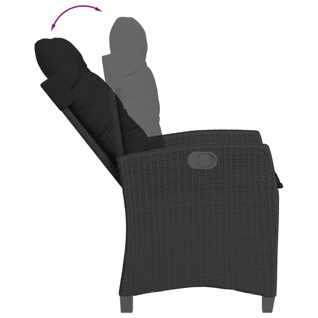 7 pcs conjunto de jantar p/ jardim c/ almofadões vime PE preto