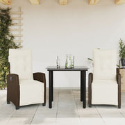 3 pcs conjunto jantar p/ jardim c/ almofadões vime PE castanho