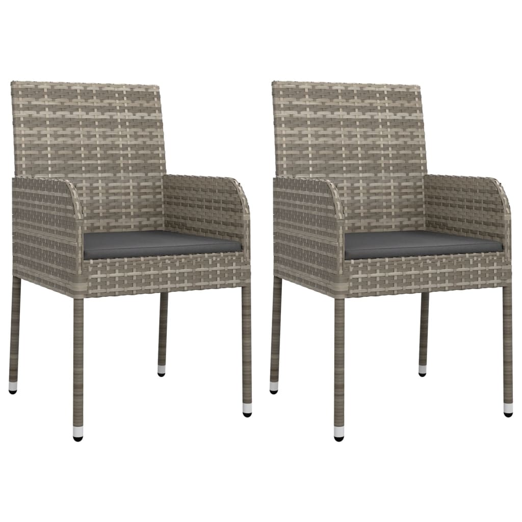 7 pcs conjunto de jantar p/ jardim c/ almofadões vime PE cinza