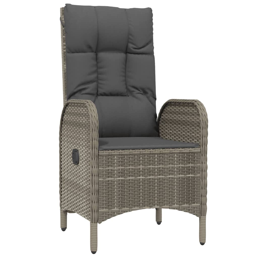 7 pcs conjunto de jantar p/ jardim c/ almofadões vime PE cinza