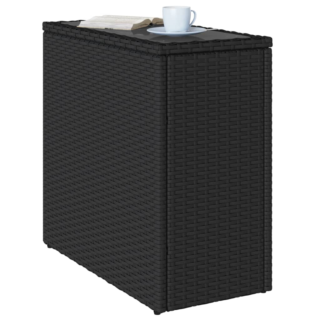 Mesa de apoio jardim c/ tampo vidro 58x27,5x55 cm vime PE preto