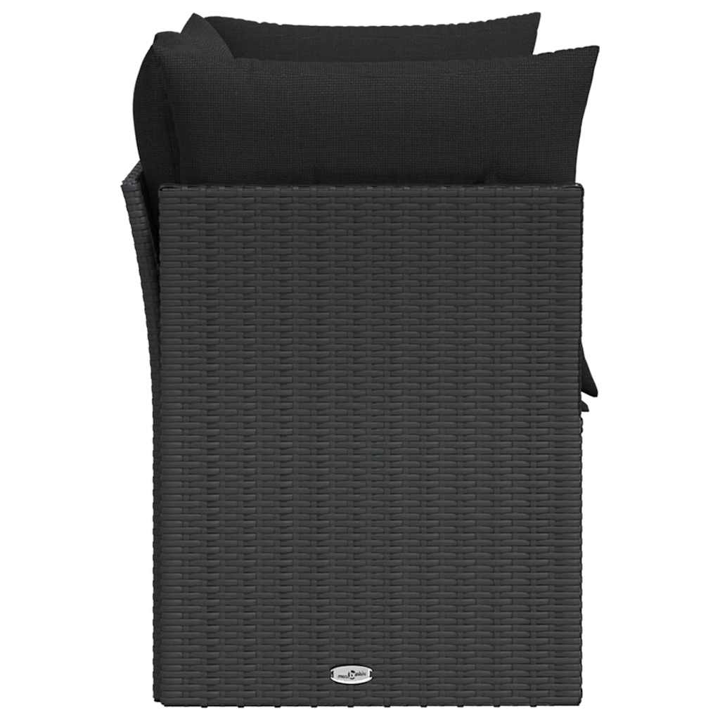 Sofá de jardim com almofadas, 2 lugares, vime sintético preto