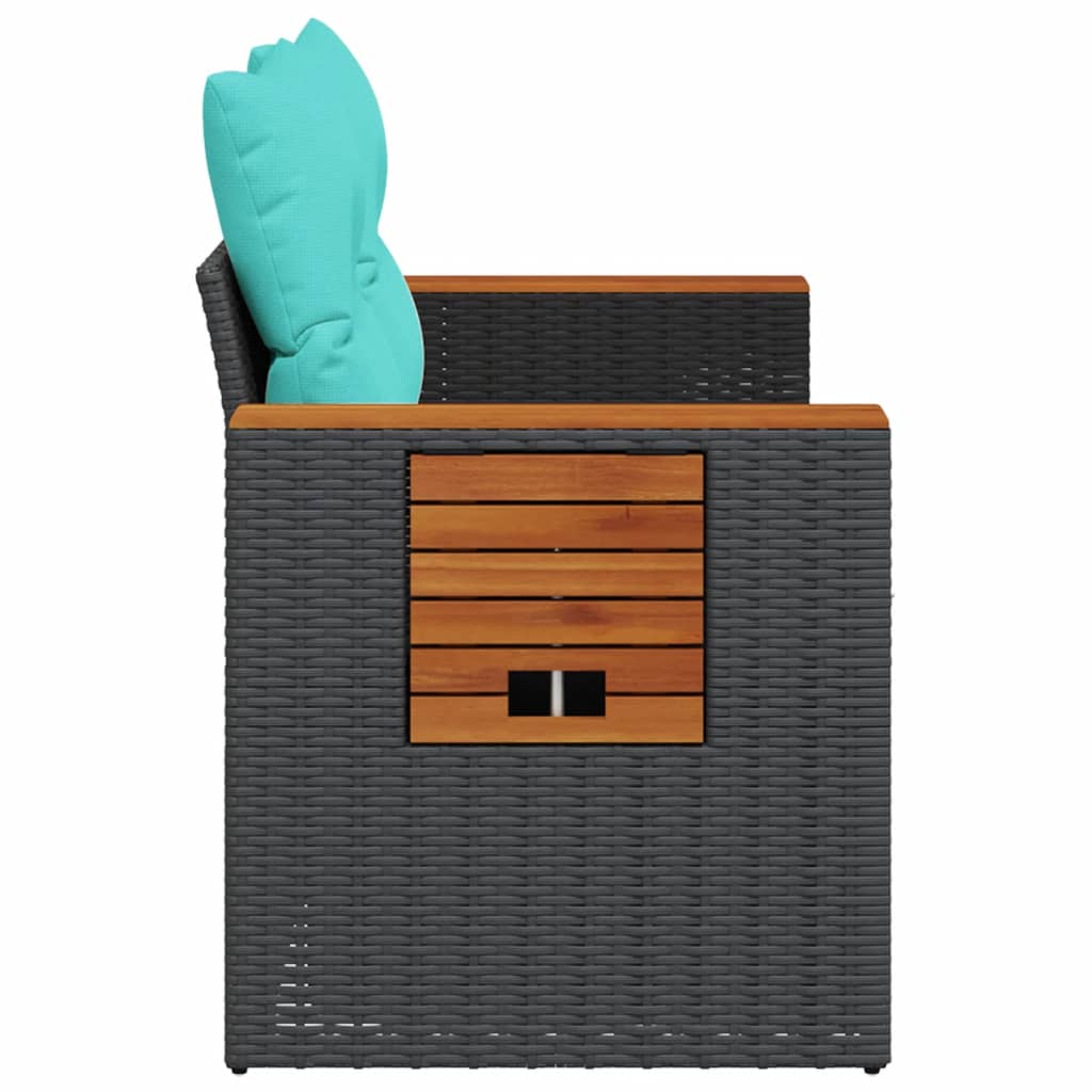 Sofá de jardim com almofadas, 2 lugares, vime sintético preto