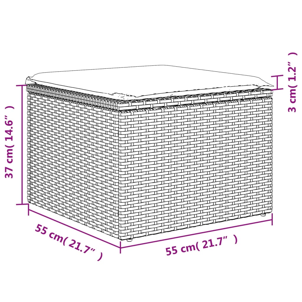 Banco de jardim com almofadão 55x55x37 cm vime PE cinzento