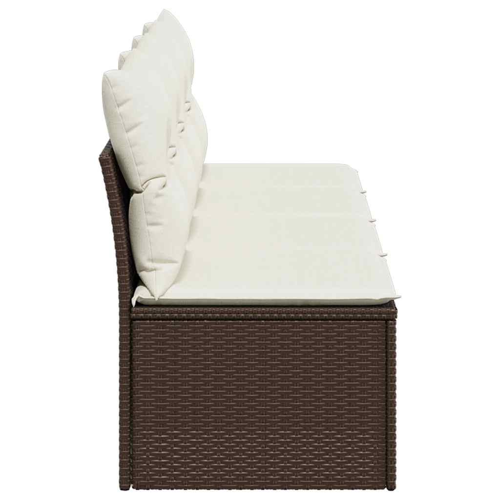 Sofá de jardim com almofadões 4 lugares vime PE castanho