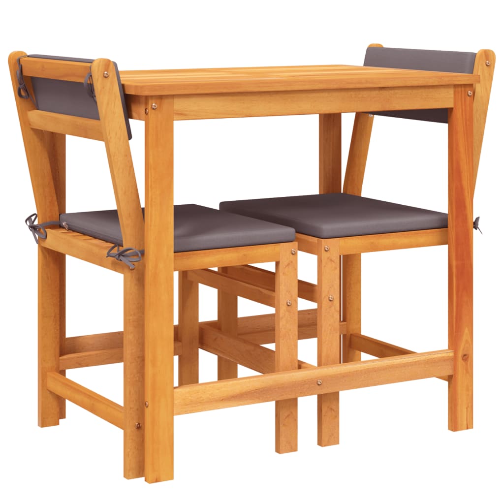 3 pcs conjunto de varanda com almofadões madeira acácia maciça