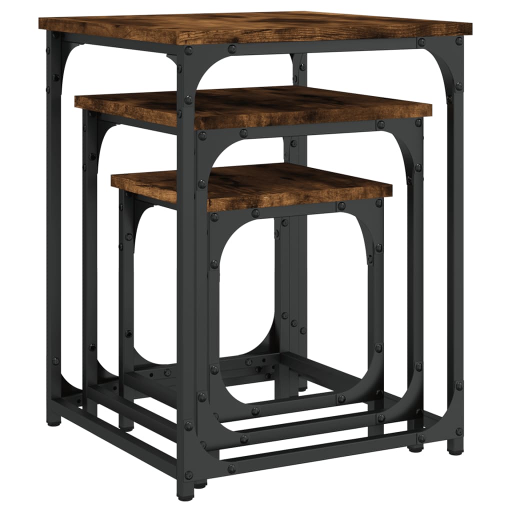 Mesas de centro encastrar 3 pcs deriv. madeira carvalho fumado