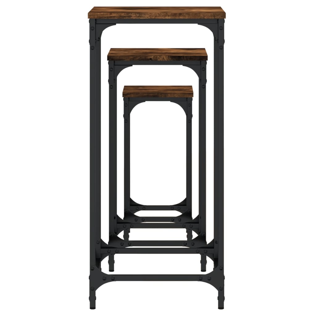 Mesas de apoio encastrar 3 pcs deriv. madeira carvalho fumado