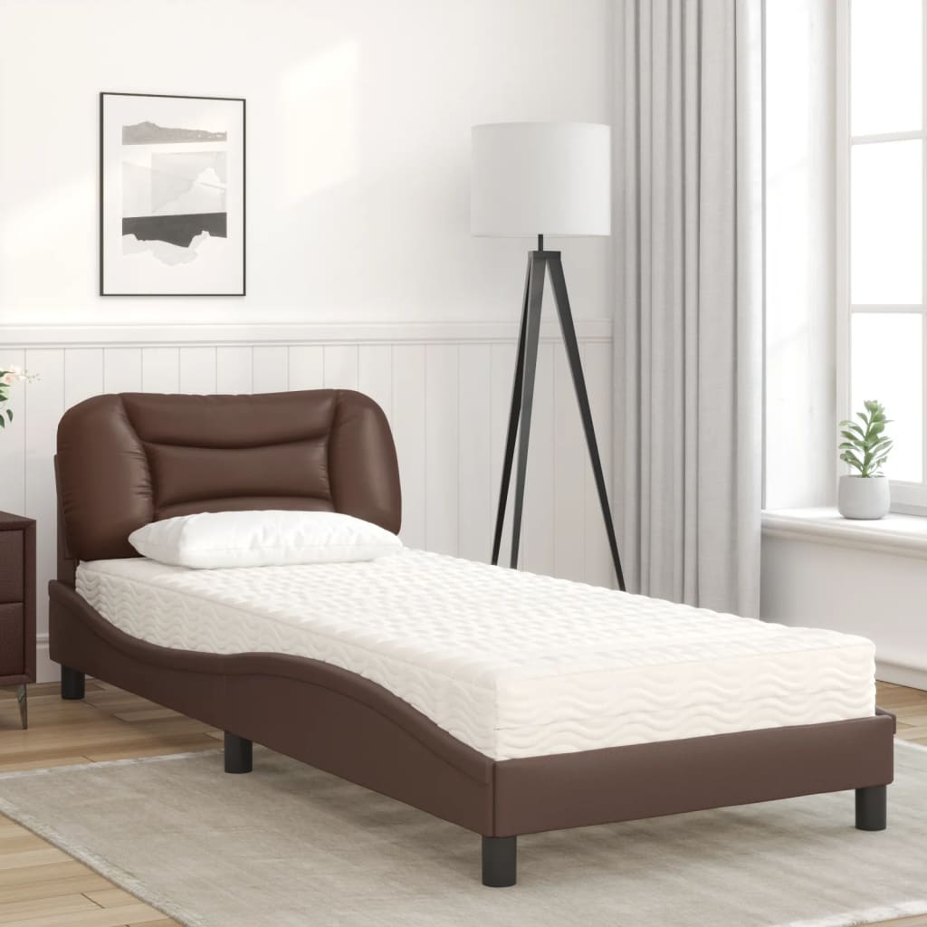 Cama com colchão Hvar 90x200 cm couro artificial castanho
