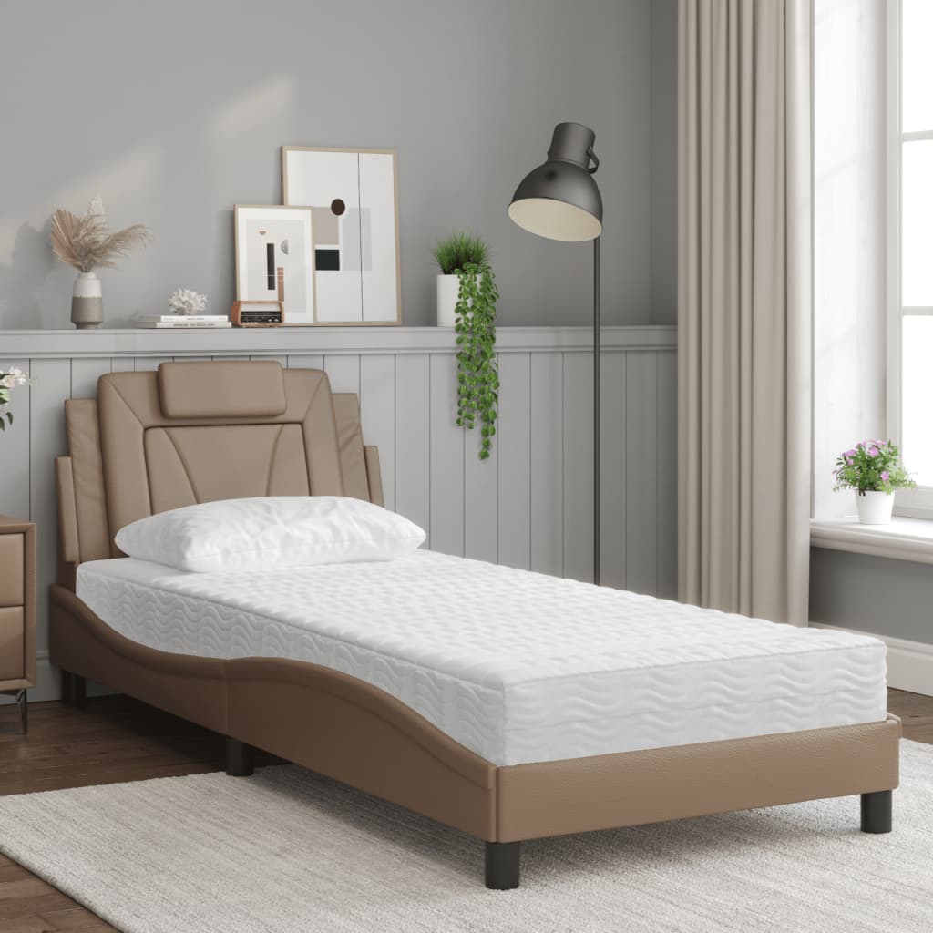 Cama Viana com colchão 90x190 cm couro artificial cappuccino
