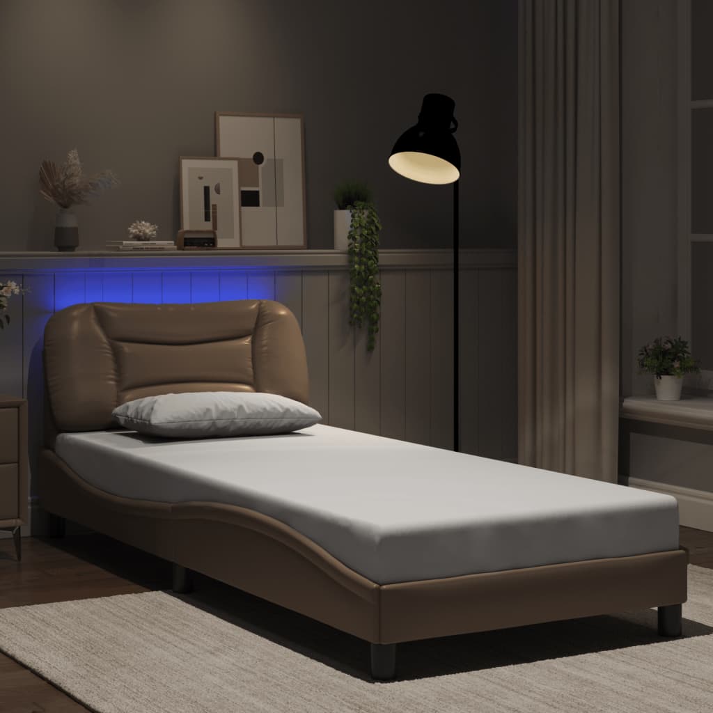 Estrutura de cama com LED sem colchão Hvar 90x190 cm cappuccino
