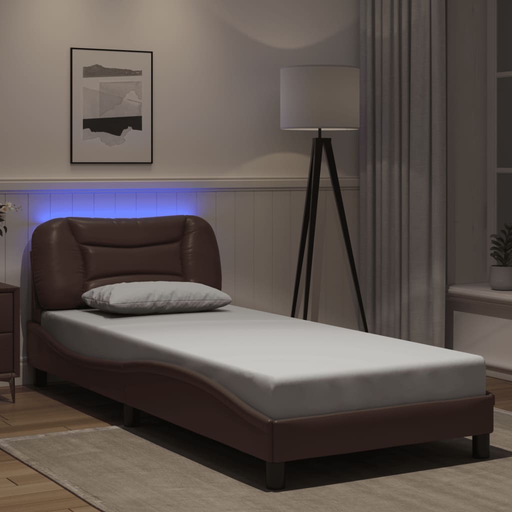 Estrutura de cama com LED sem colchão Hvar 90x200 cm castanho