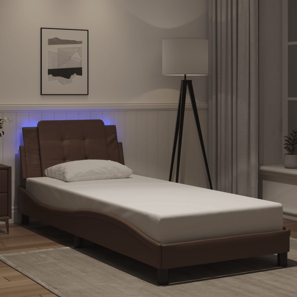 Estrutura de cama com LED sem colchão Zadar 90x200 cm castanho