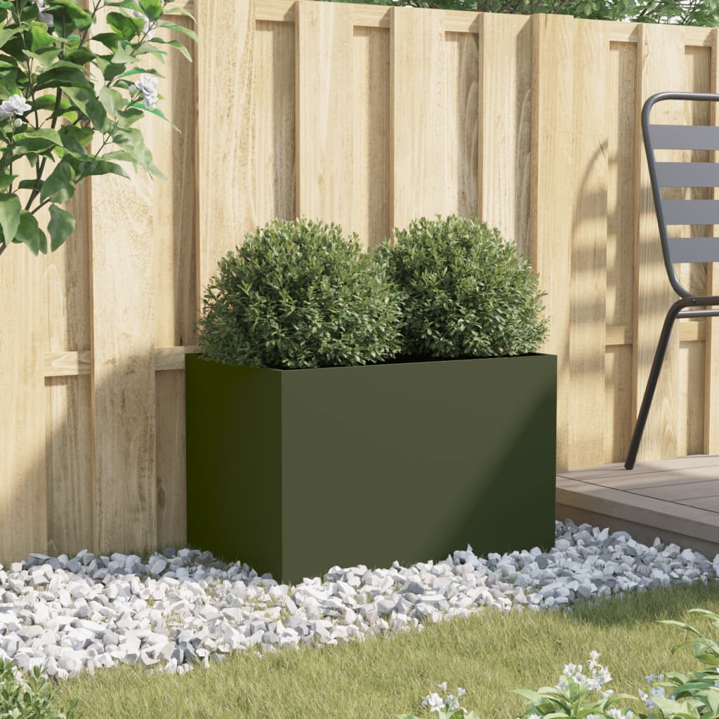 Vaso/floreira 62x40x39 cm aço verde azeitona