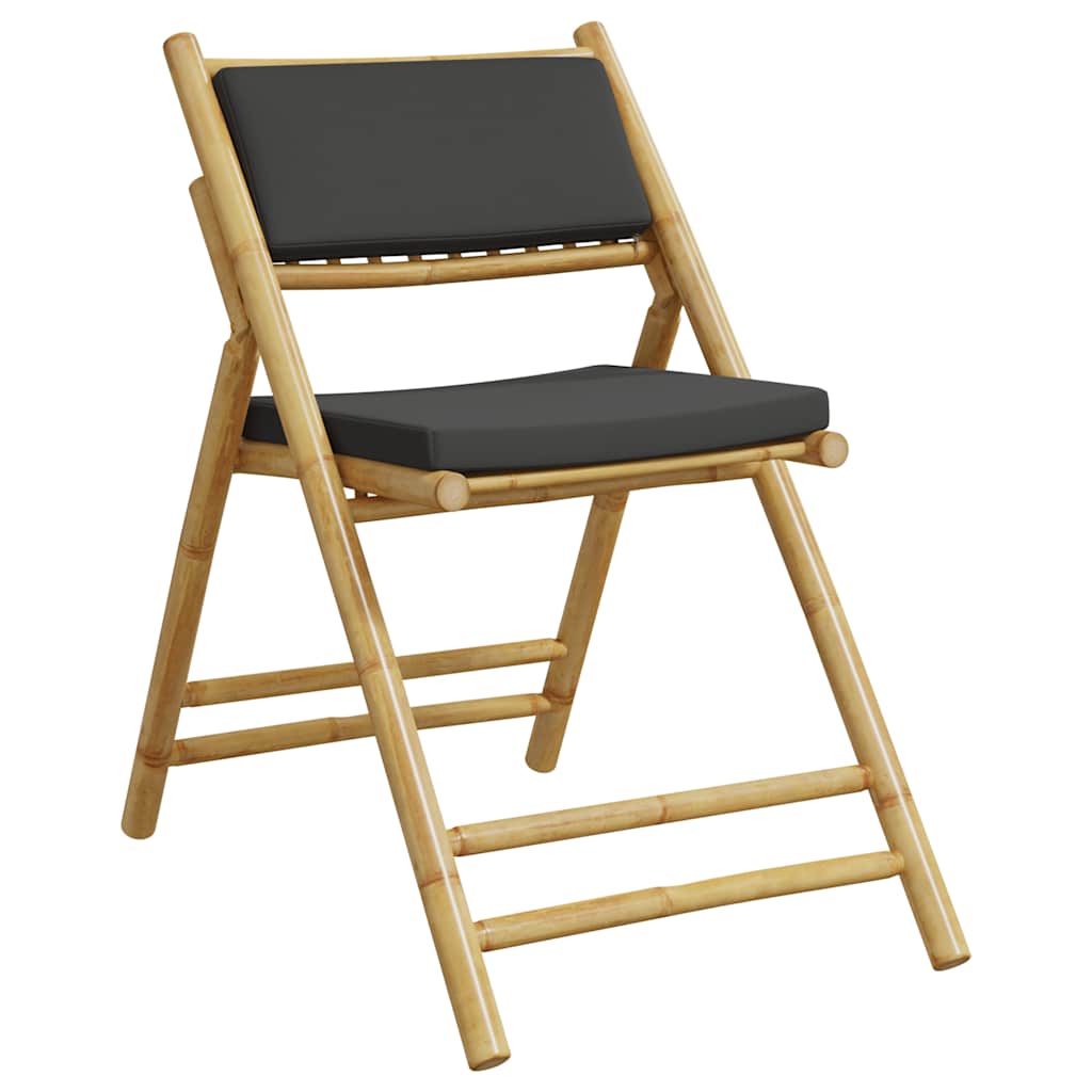 4pcs cadeiras bistrô dobráveis c/ almofadões cinza escuro bambu