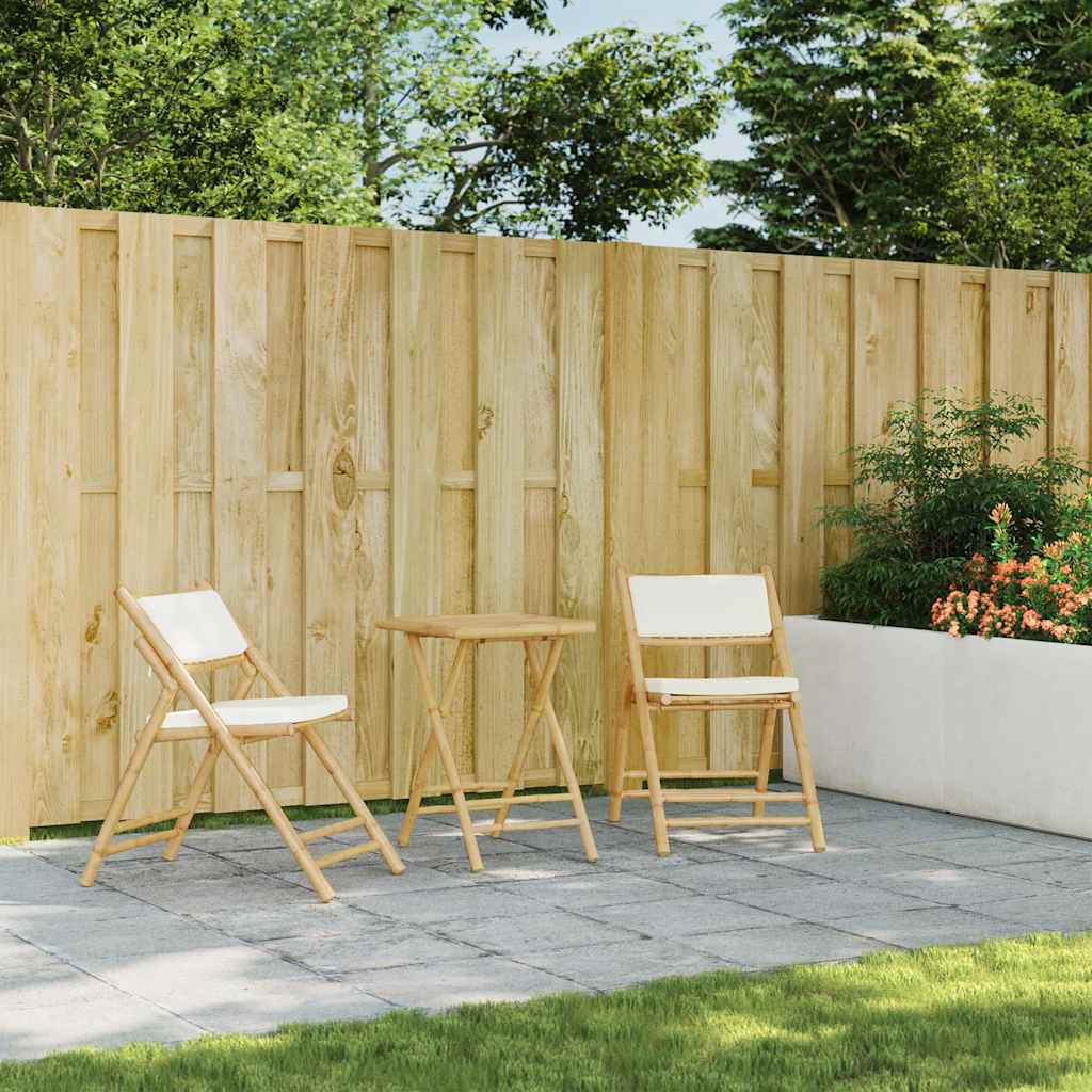 3 pcs conjunto bistrô dobrável c/ almofadões branco nata bambu