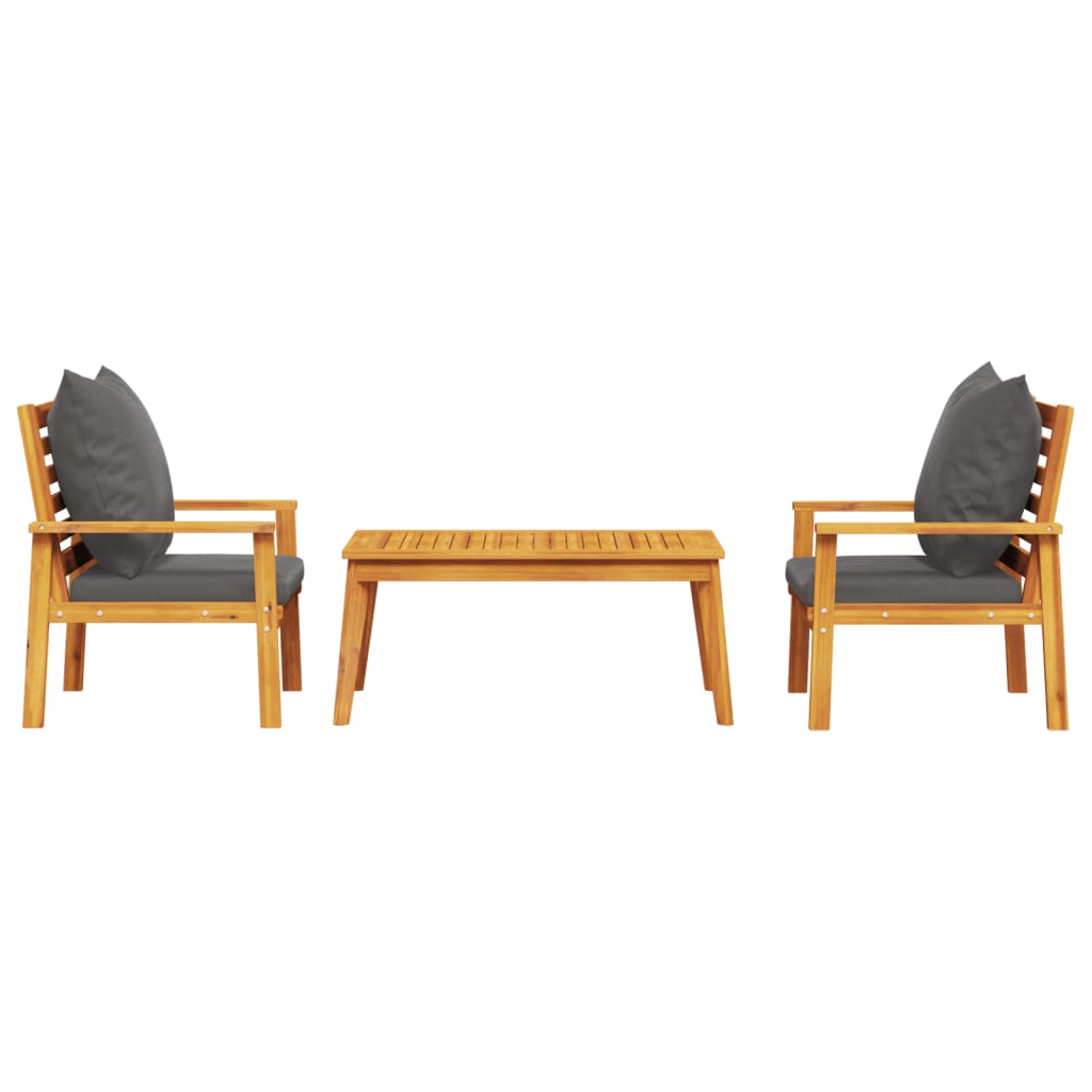 3 pcs conjunto lounge de jardim c/ almofadões acácia maciça