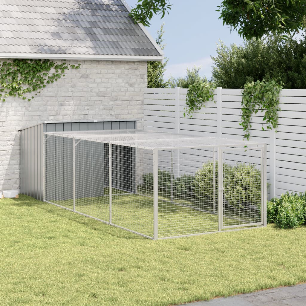 Casota para cães com corredor antracite 153x396x110 cm aço galvanizado