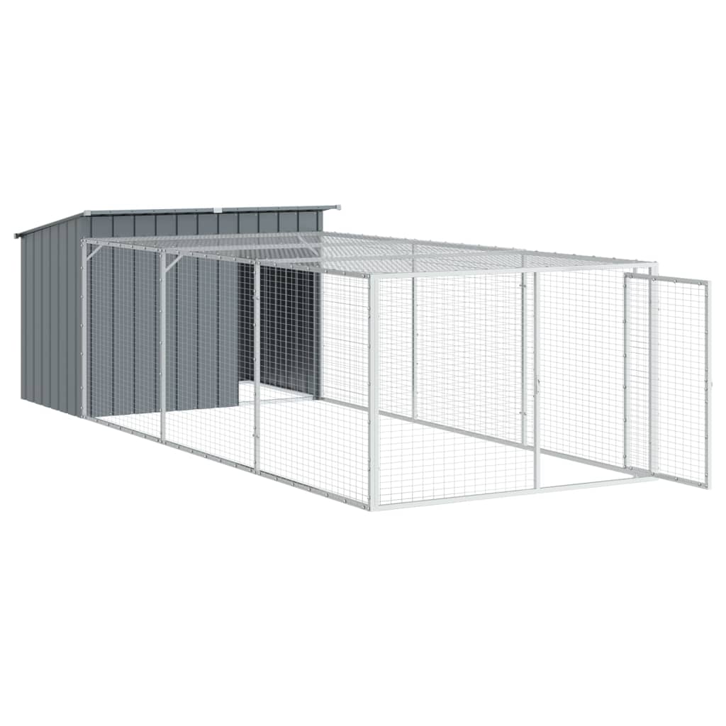 Casota para cães com corredor antracite 153x396x110 cm aço galvanizado