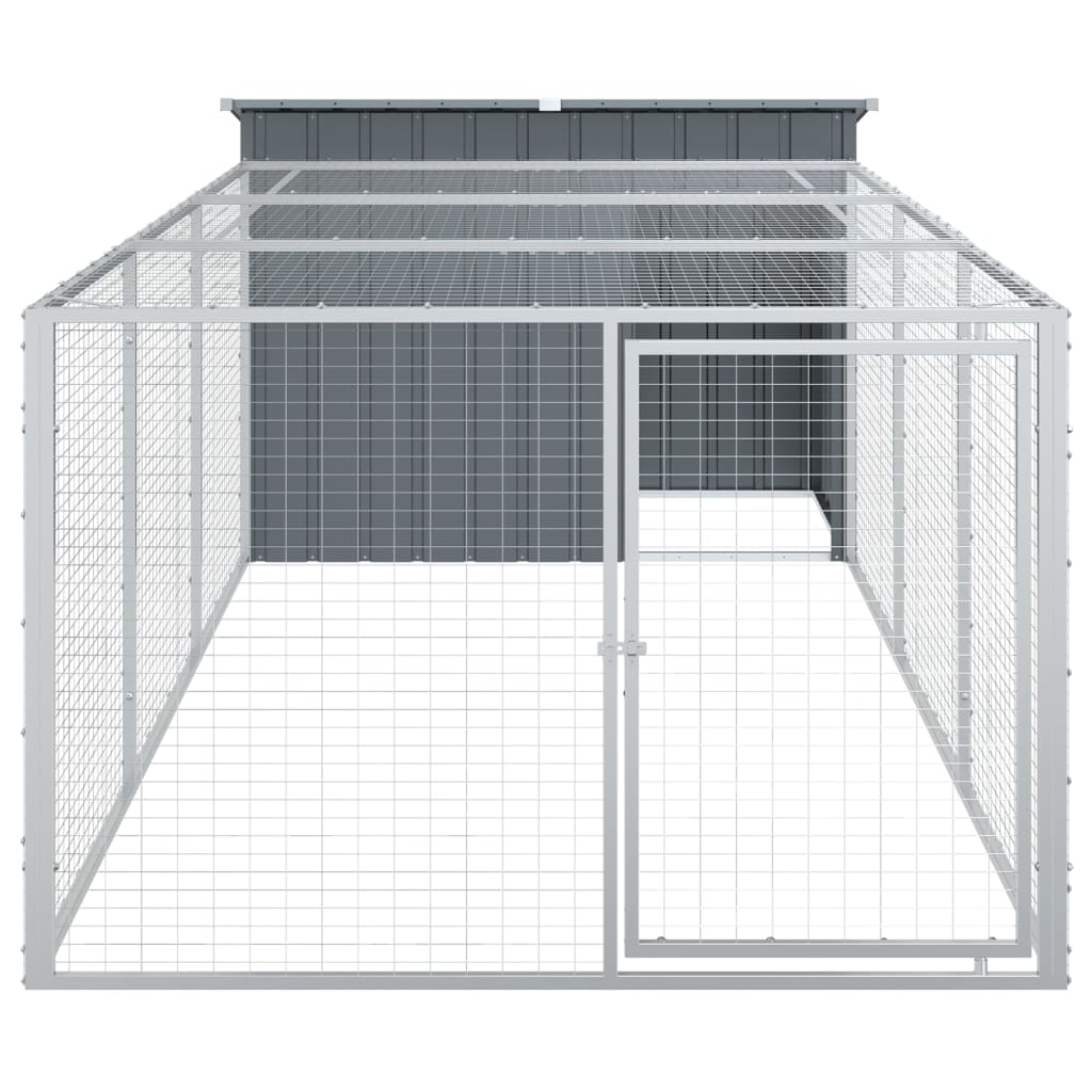 Casota para cães com corredor antracite 153x396x110 cm aço galvanizado