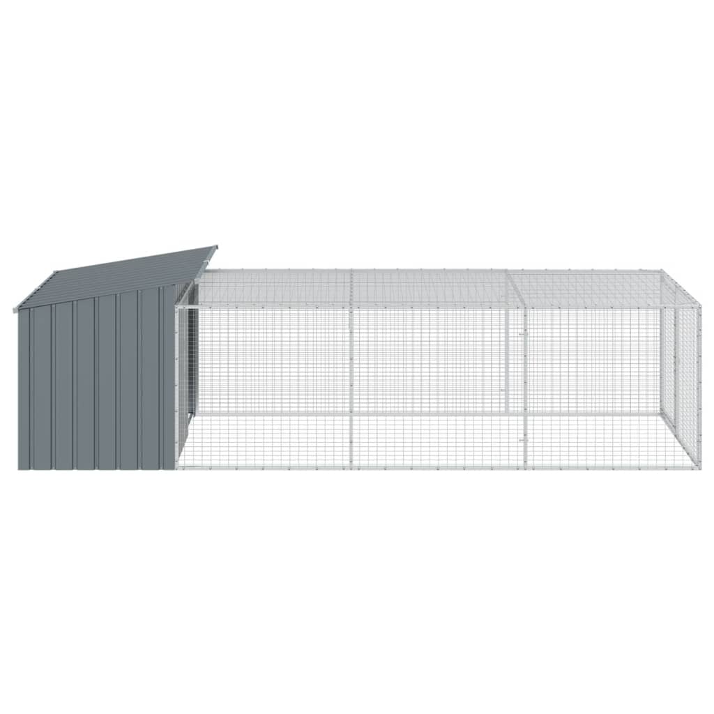 Casota para cães com corredor antracite 153x396x110 cm aço galvanizado