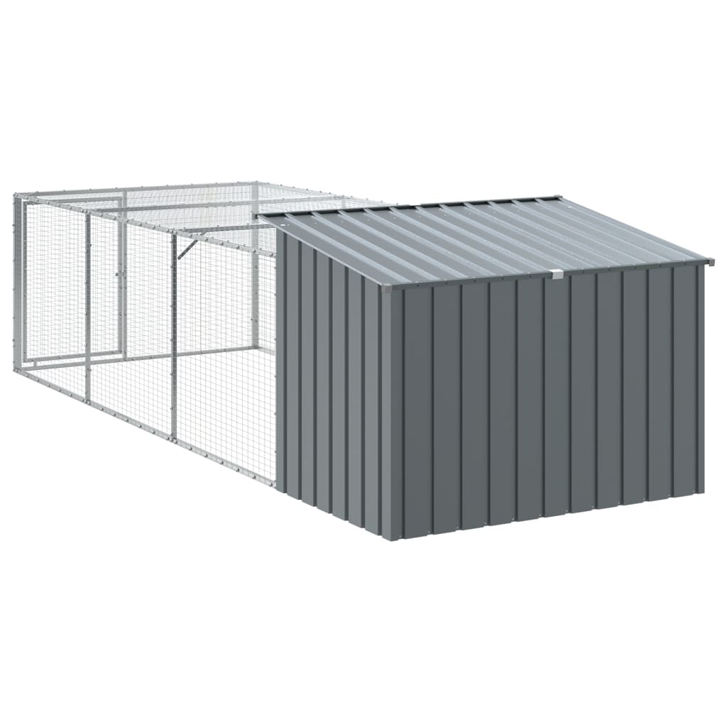 Casota para cães com corredor antracite 153x396x110 cm aço galvanizado