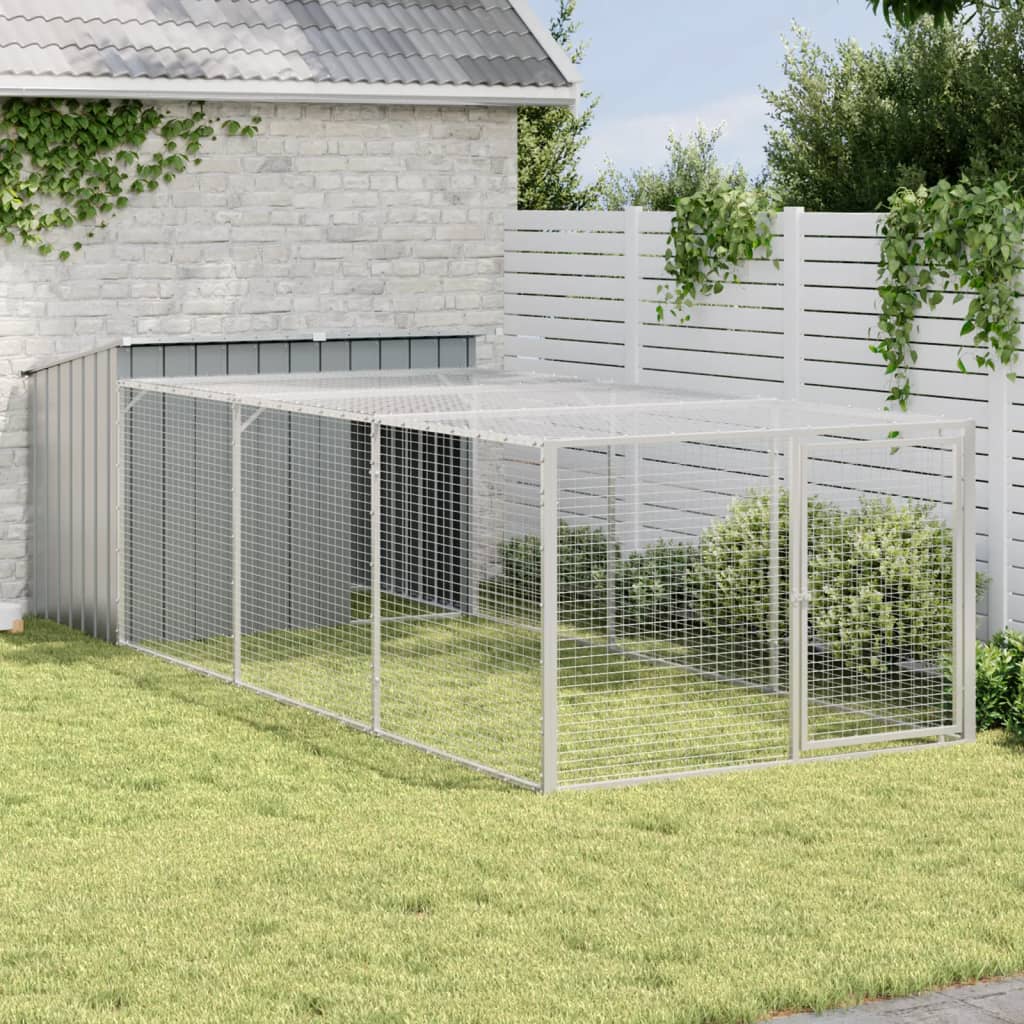 Casota para cães com corredor antracite 153x396x110 cm aço galvanizado