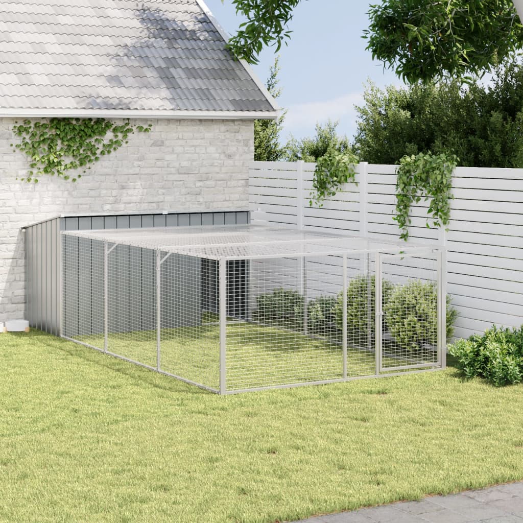 Casota para cães com corredor antracite 197x396x110 cm aço galvanizado