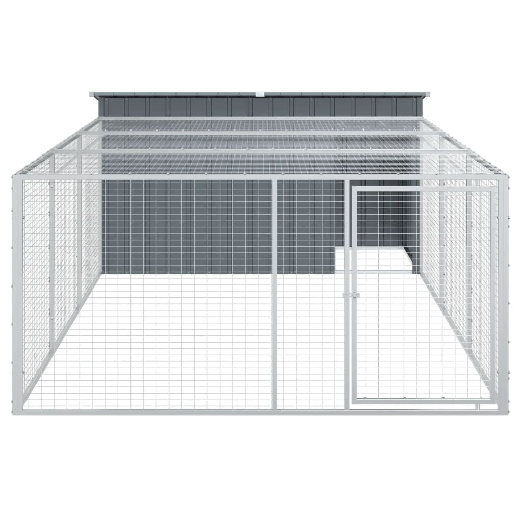 Casota para cães com corredor antracite 197x396x110 cm aço galvanizado