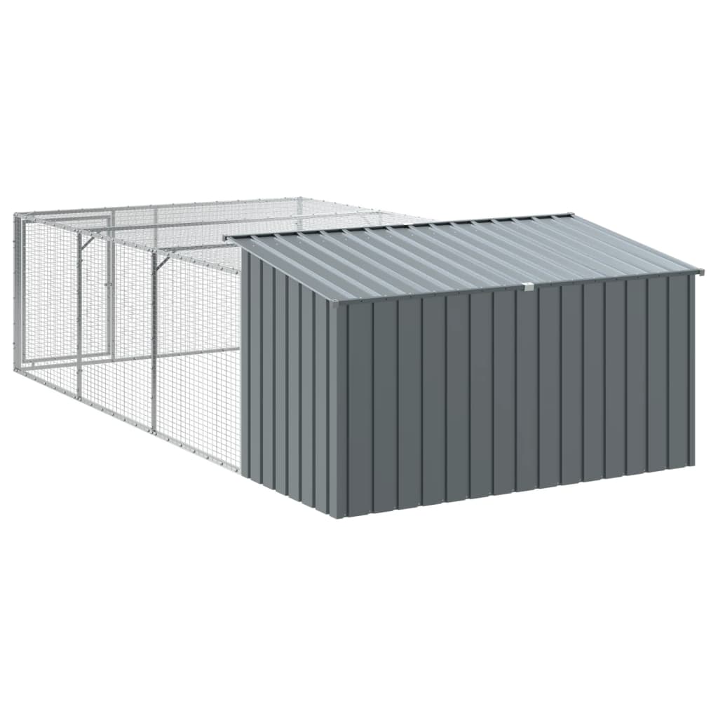 Casota para cães com corredor antracite 197x396x110 cm aço galvanizado