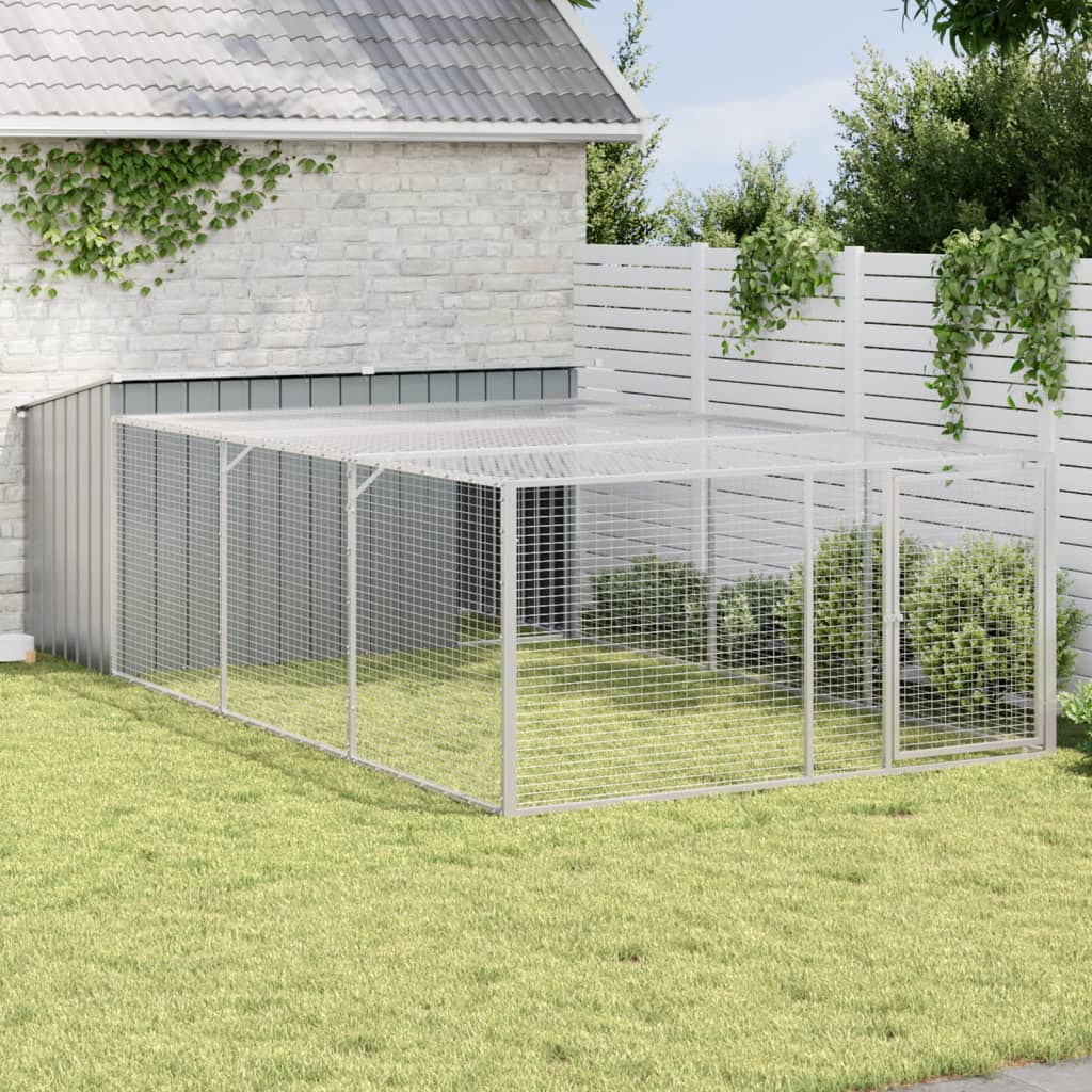 Casota para cães com corredor antracite 197x396x110 cm aço galvanizado