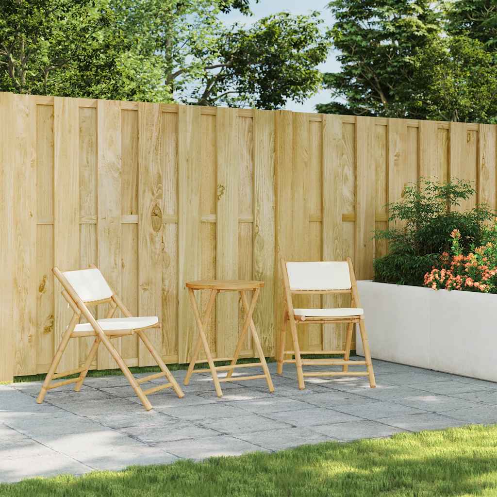 2 pcs cadeiras bistrô dobráveis c/ almofadões branco nata bambu