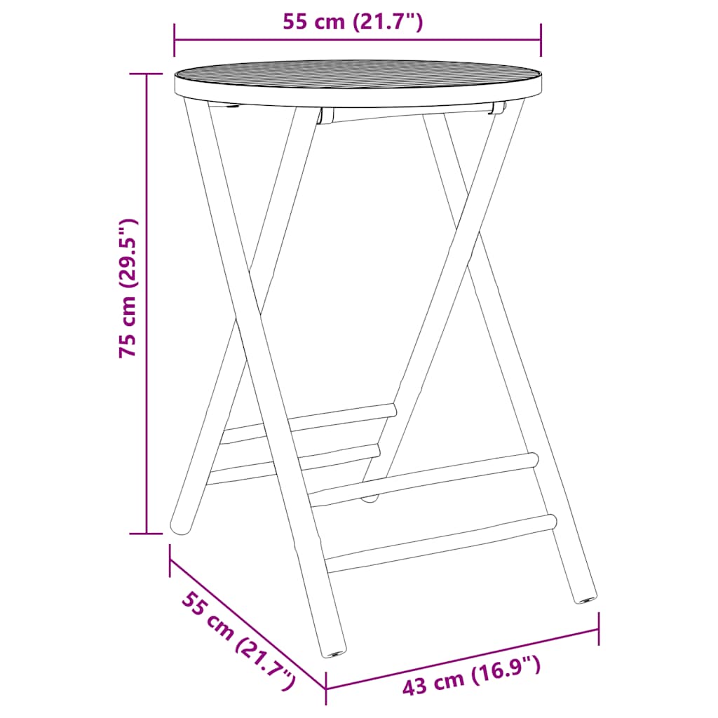 3 pcs conjunto bistrô dobrável c/ almofadões branco nata bambu