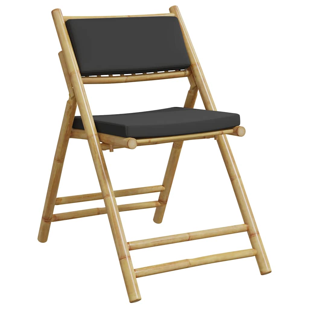 2pcs cadeiras bistrô dobráveis c/ almofadões cinza escuro bambu