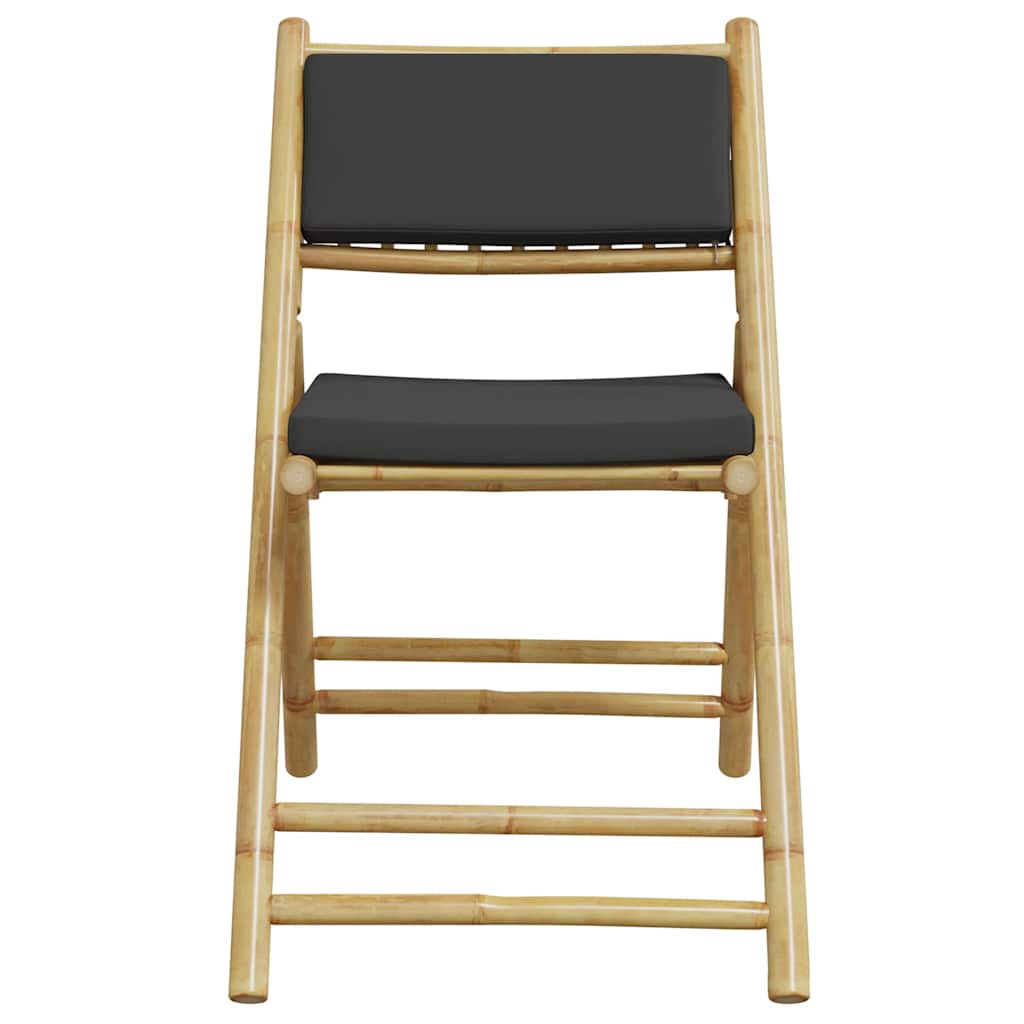 2pcs cadeiras bistrô dobráveis c/ almofadões cinza escuro bambu