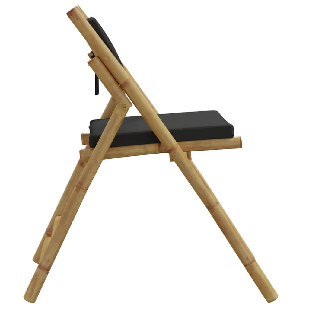 2pcs cadeiras bistrô dobráveis c/ almofadões cinza escuro bambu