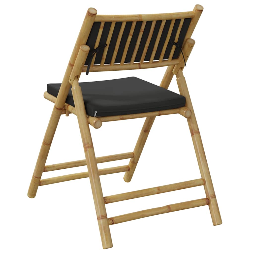 2pcs cadeiras bistrô dobráveis c/ almofadões cinza escuro bambu