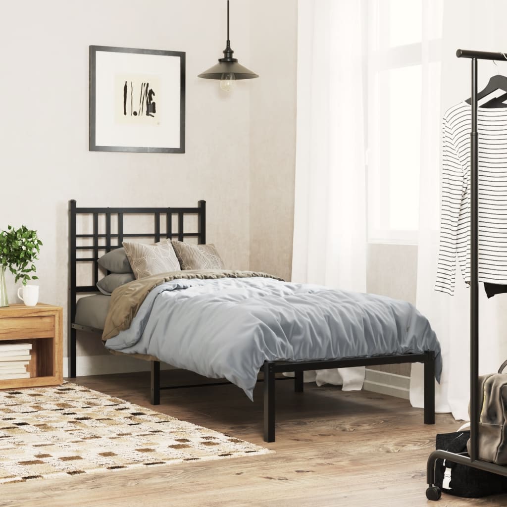 Estrutura de cama metal s/ colchão c/ cabeceira 75x190 cm preto