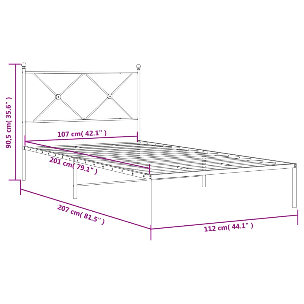 Estrutura de cama com cabeceira 107x203 cm metal preto