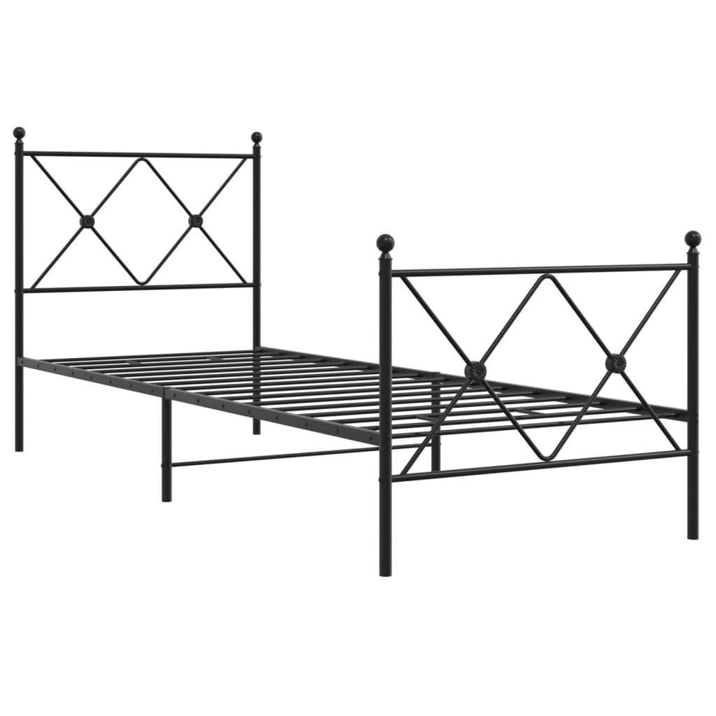 Estrutura de cama com cabeceira e pés 75x190 cm metal preto