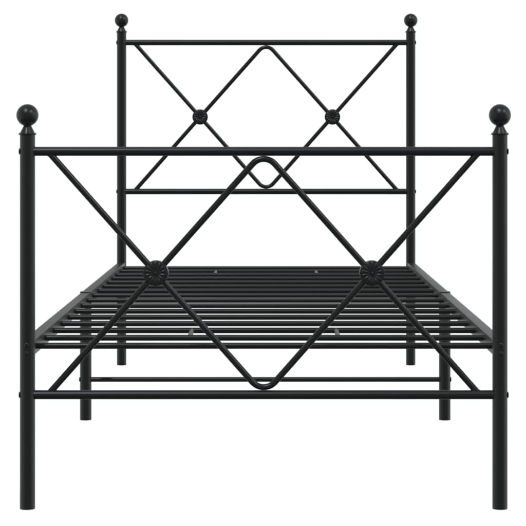 Estrutura de cama com cabeceira e pés 75x190 cm metal preto