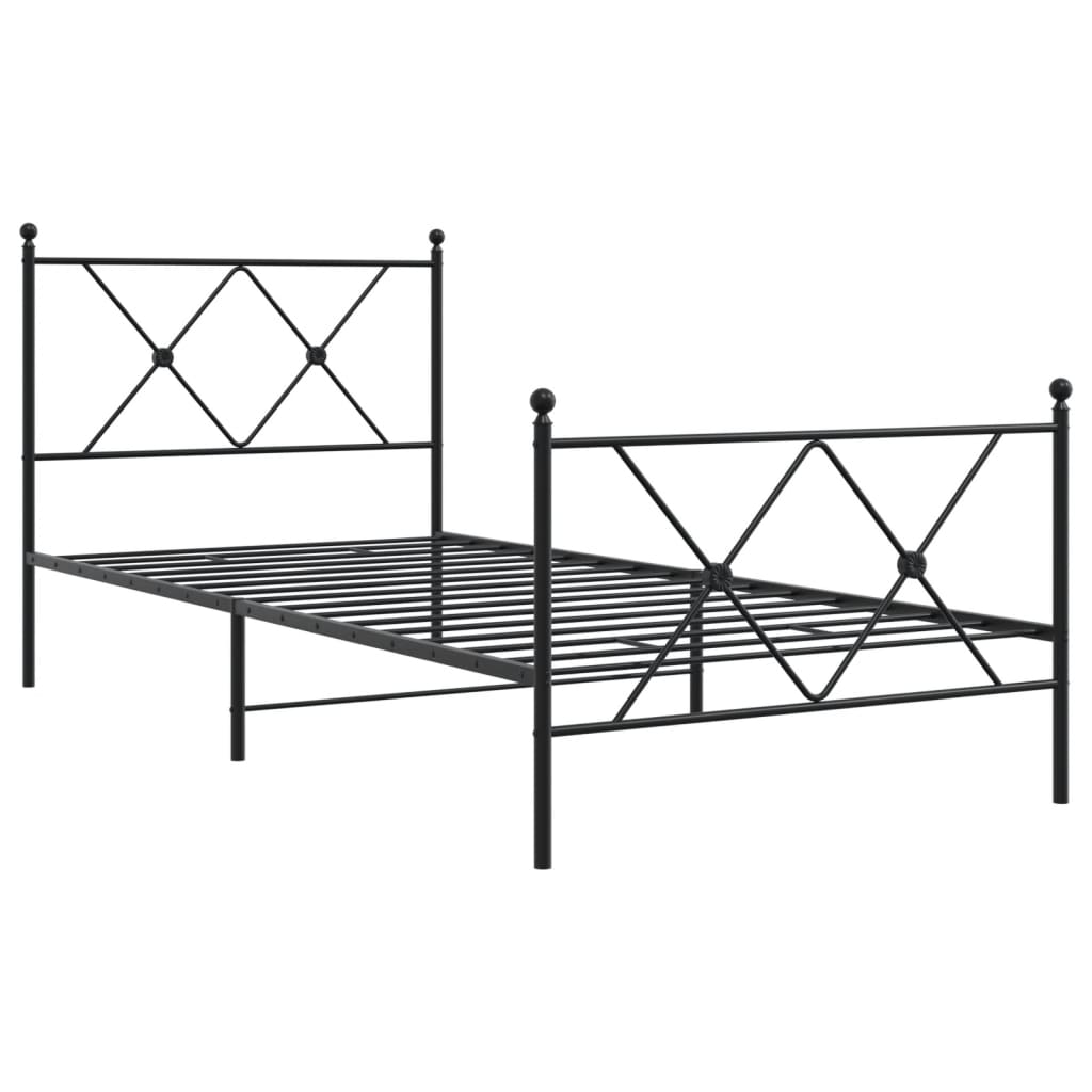 Estrutura de cama com cabeceira e pés 90x190 cm metal preto