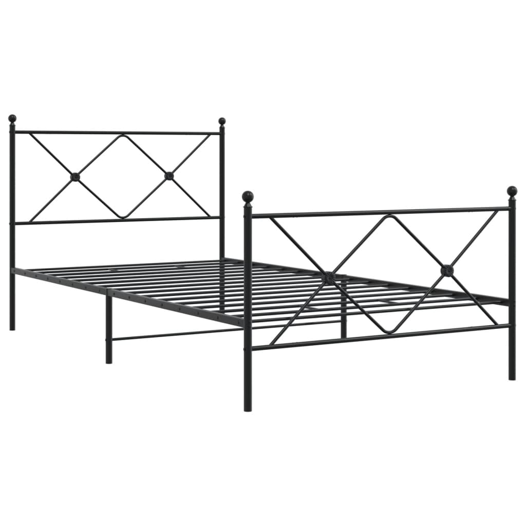 Estrutura de cama com cabeceira e pés 107x203 cm metal preto